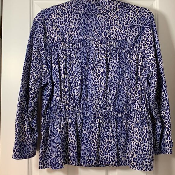 Joan Rivers size large jacket/fitted top blue & white animal print - Picture 6 of 10